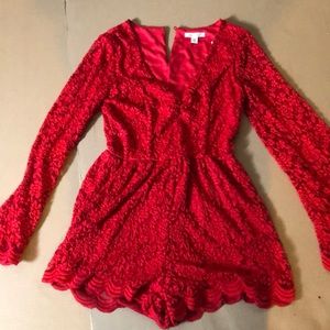 Red lace romper (missing button) NWT